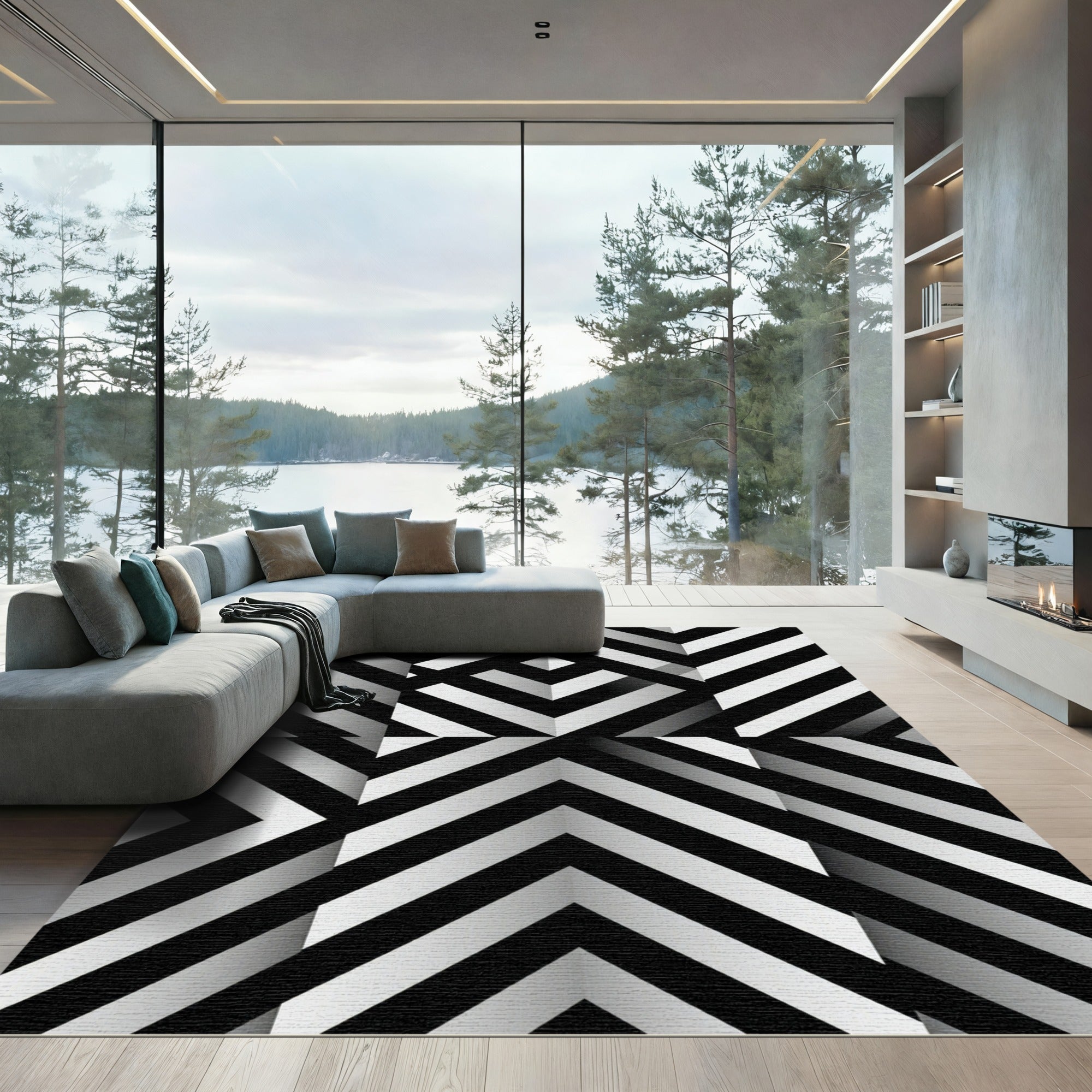 Monochromatic Geometric Chevron Rug