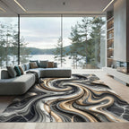 Earthy Marble Swirl Abstract Liquid Wave Rug