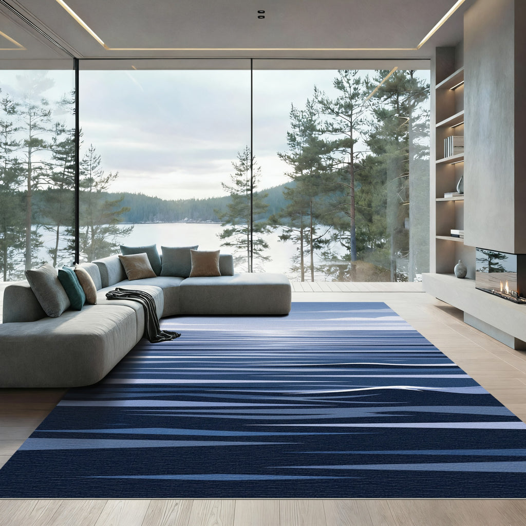 Blue Horizon Abstract Water Rug