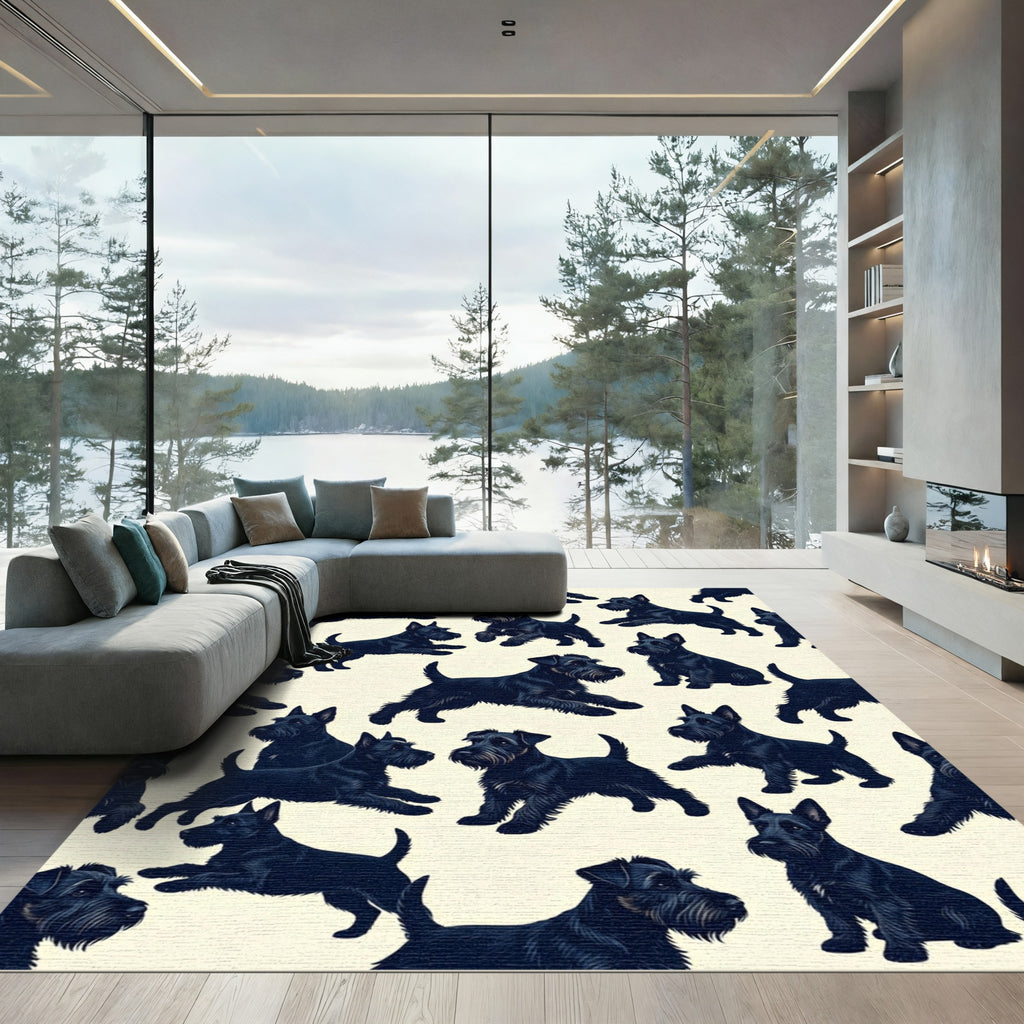 Playful Black Scottish Terrier Sketch Rug