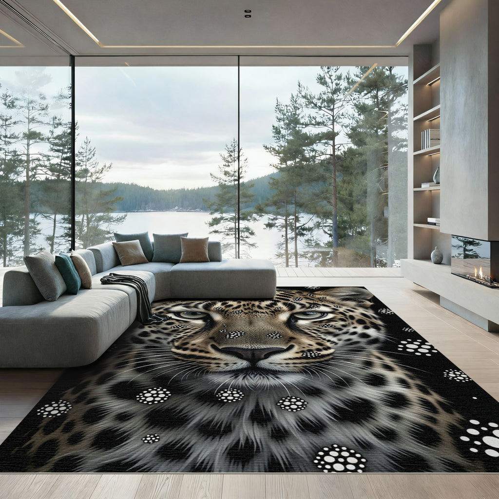Majestic Leopard Spotted Abstract Monochrome Art Rug