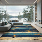 Distressed Coastal Blue Cream Striped Plank Rug