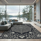 Ornate Silver Floral Medallion Rug