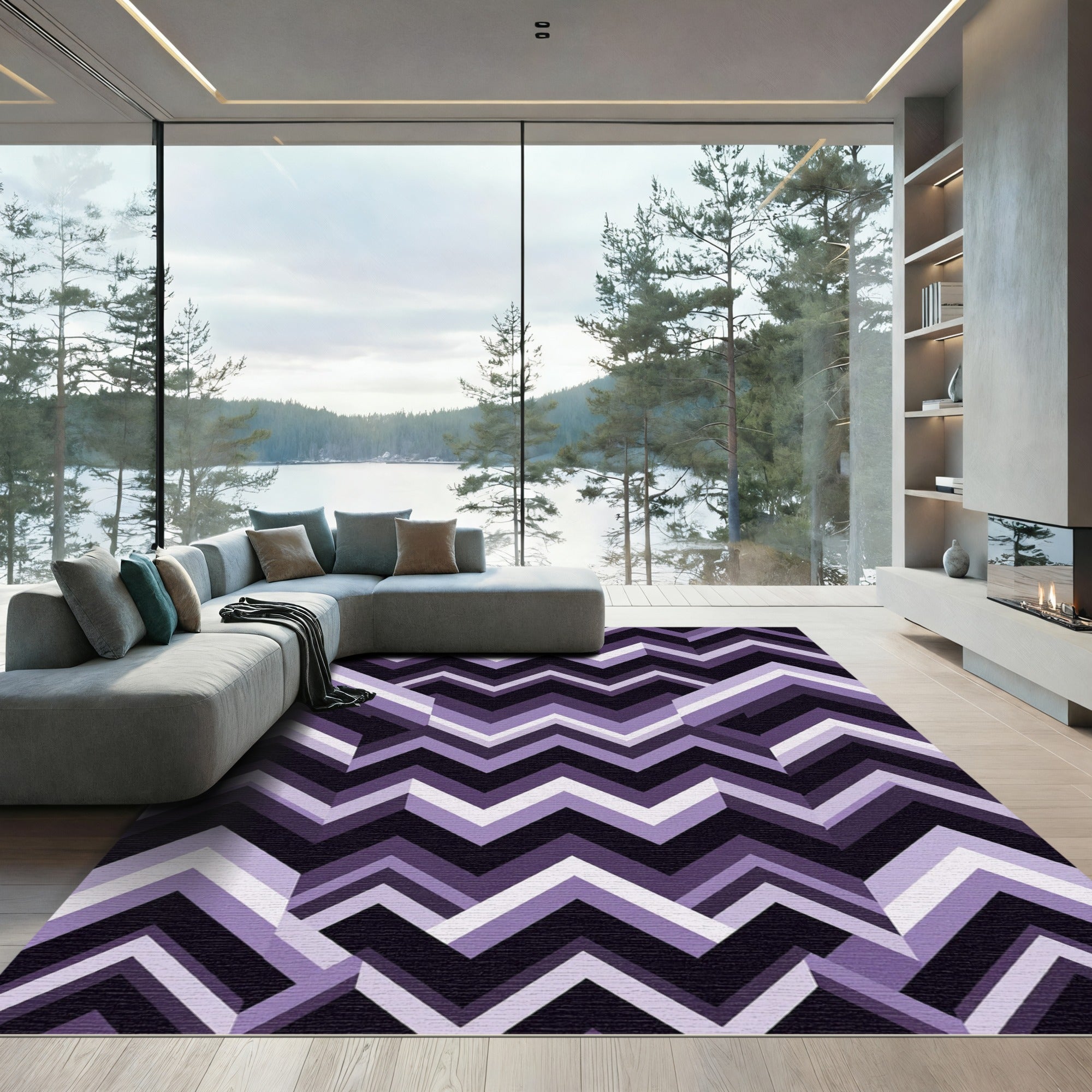 Purple Chevron Geometric Composition Rug