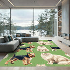 Cute Terriers and Cats Sage Green Rug