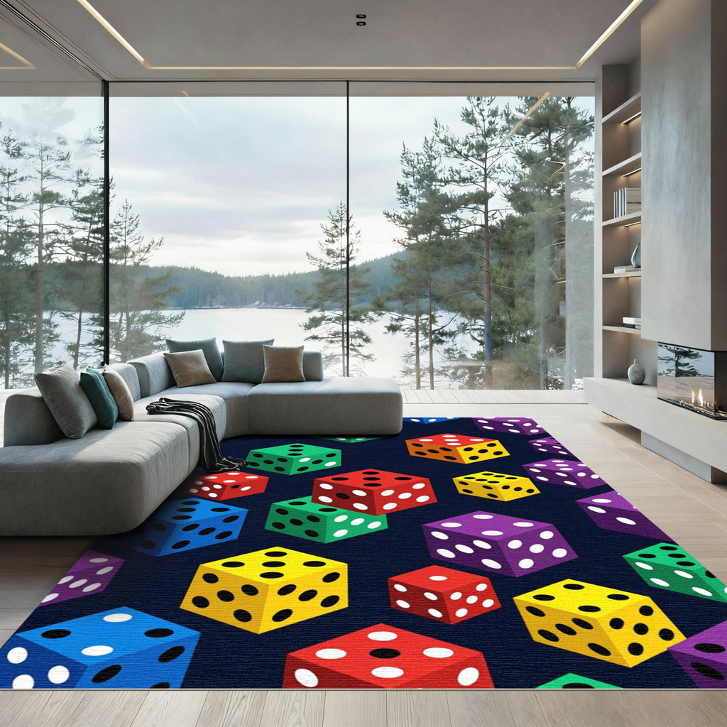 Vibrant Isometric Colorful Dice Mosaic Rug