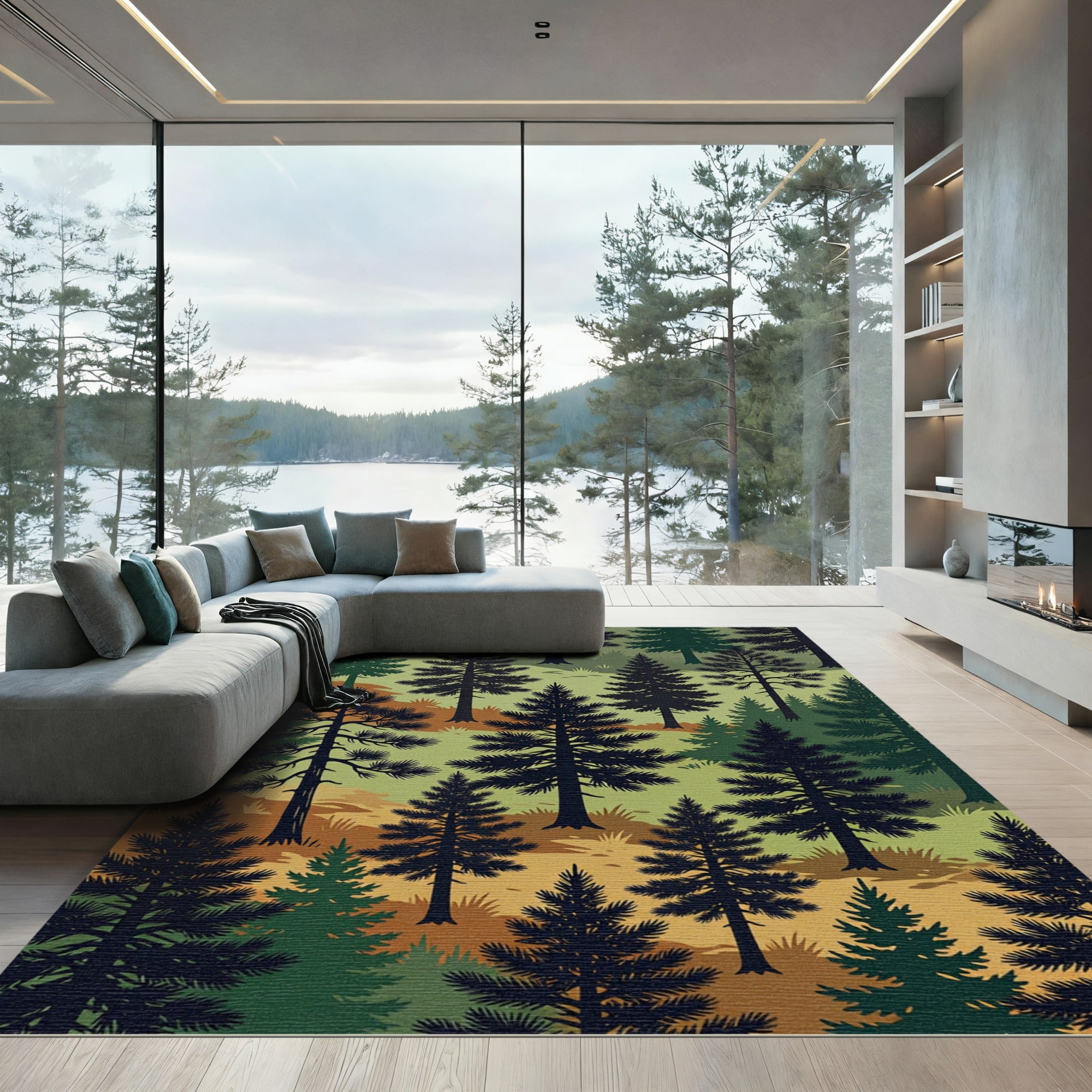 Forest Pine Trees Woodland Landscape Rug