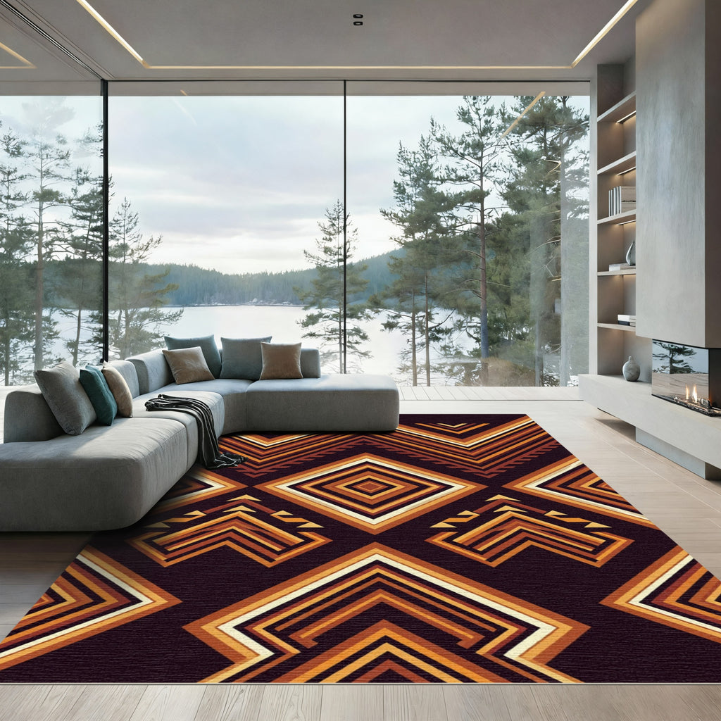 Geometric Amber Aztec Diamond Art Rug