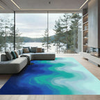 Deep Blue Teal Swirling Waves Rug