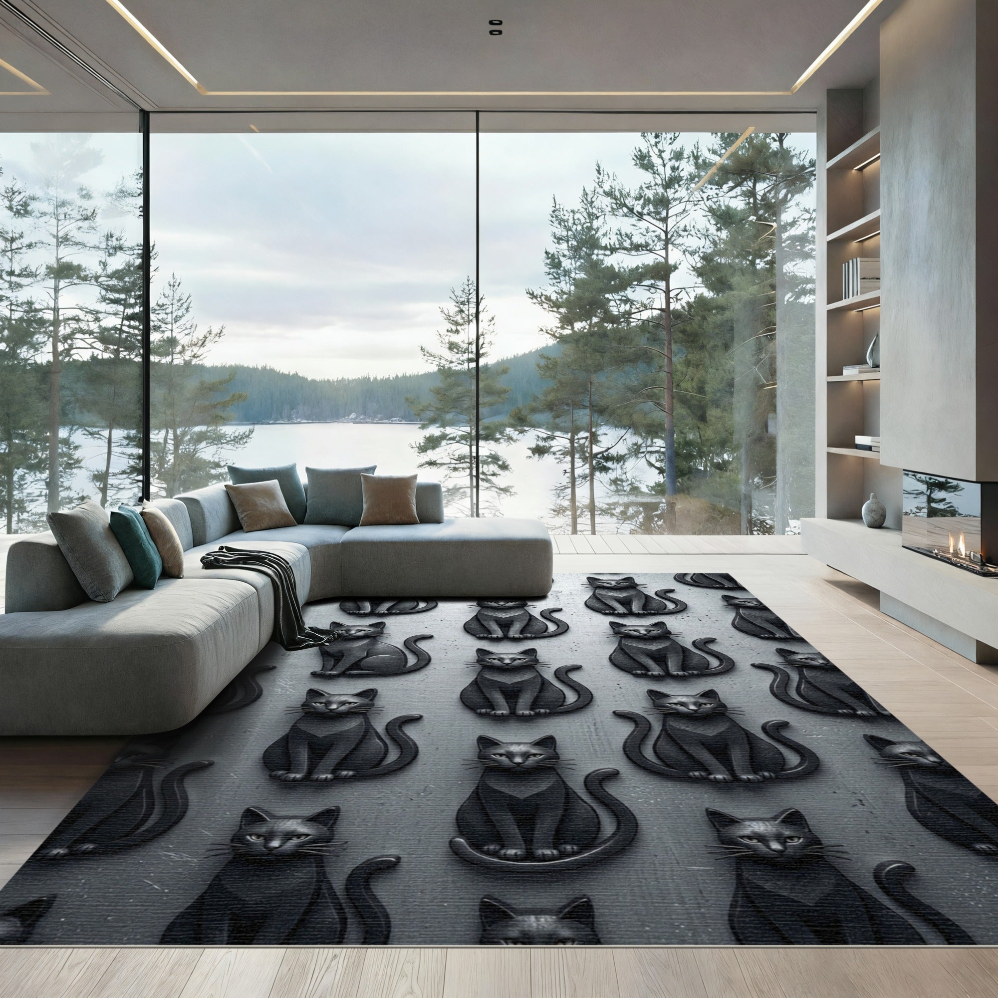 Charcoal Gray Feline Array Rug