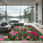 Pink Rose Garden Trellis Scene Rug