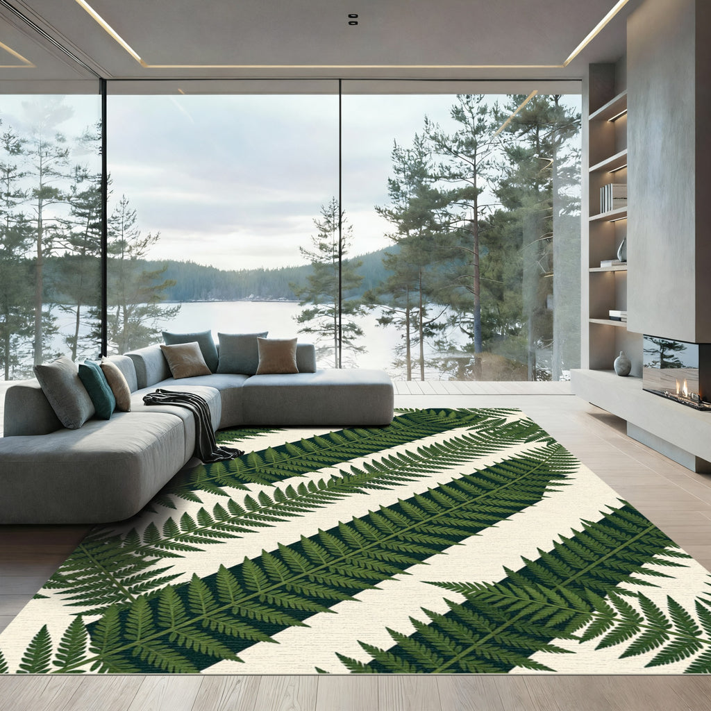 Green Fern Diagonal Stripe Rug