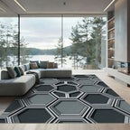 Sophisticated Charcoal Gray Geometric Honeycomb Rug
