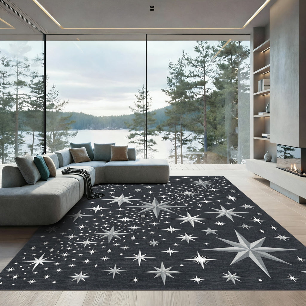 Shimmering Gray Starfield Scatter Rug