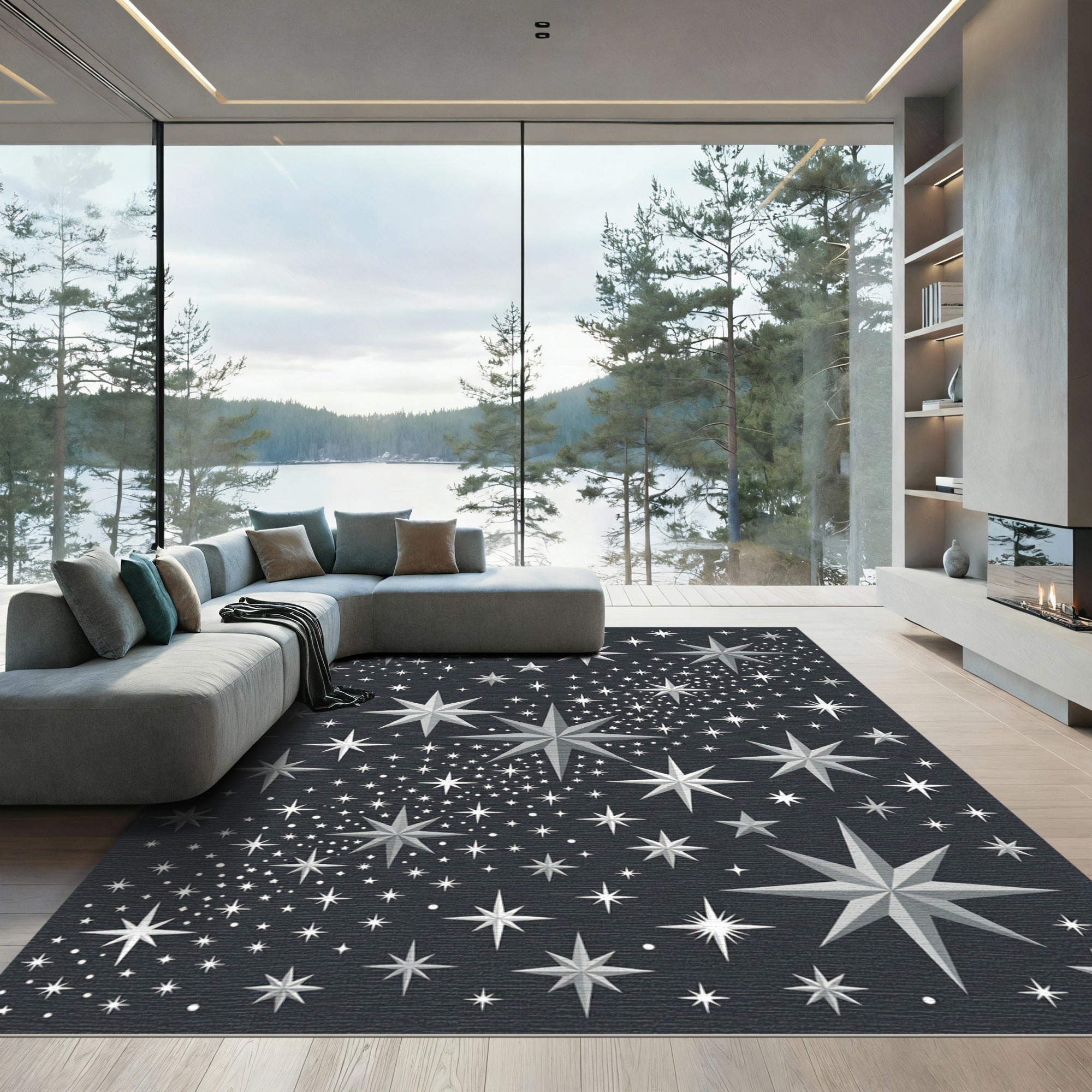Shimmering Gray Starfield Scatter Rug