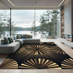 Art Deco Gold Sunburst Celestial Circle Rug