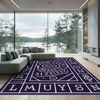 Dark Blue Alphabet Spiral Graphic Rug
