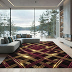 Rich Burgundy Gold Intertwined Lattice Rug