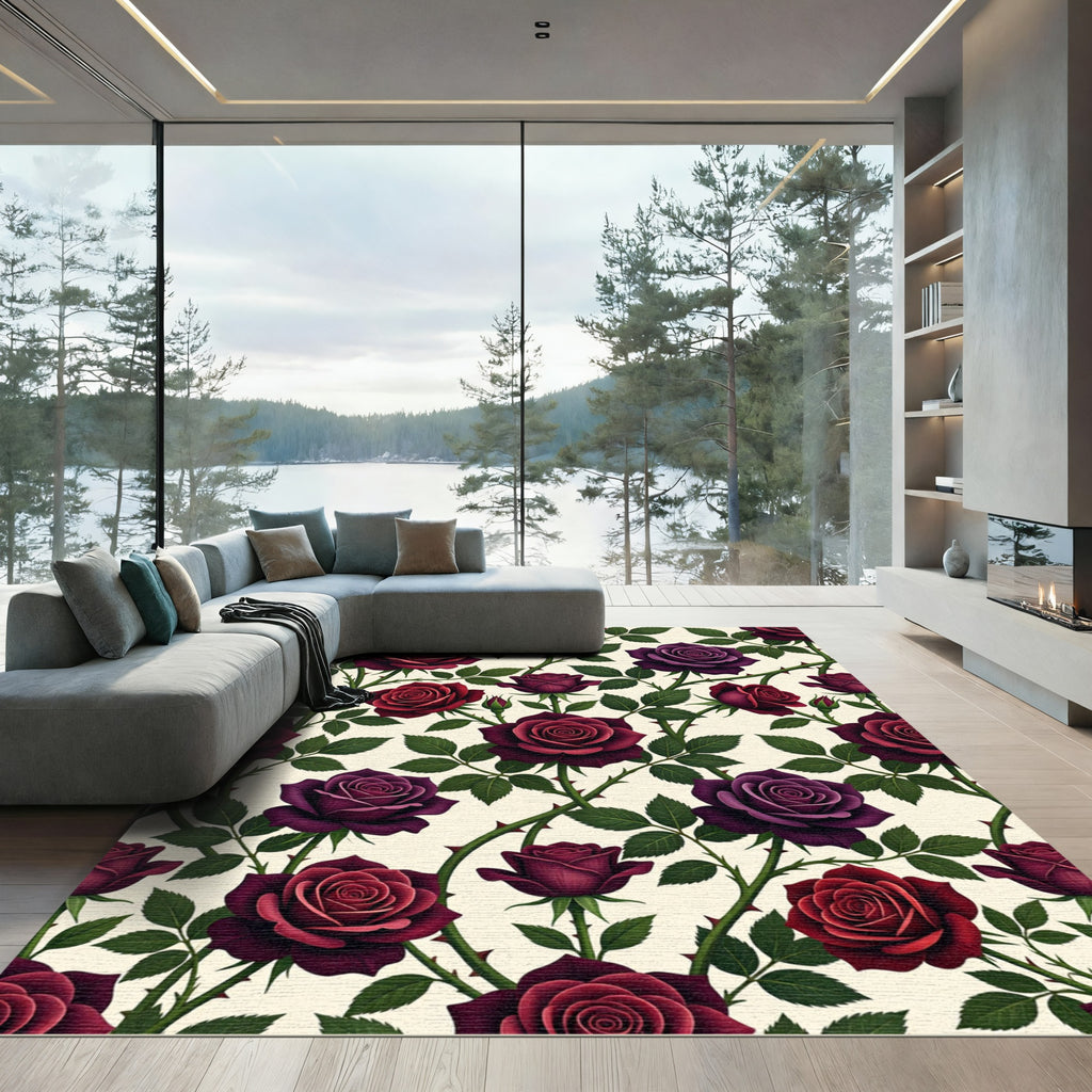 Gothic Crimson and Plum Rose Bloom Rug