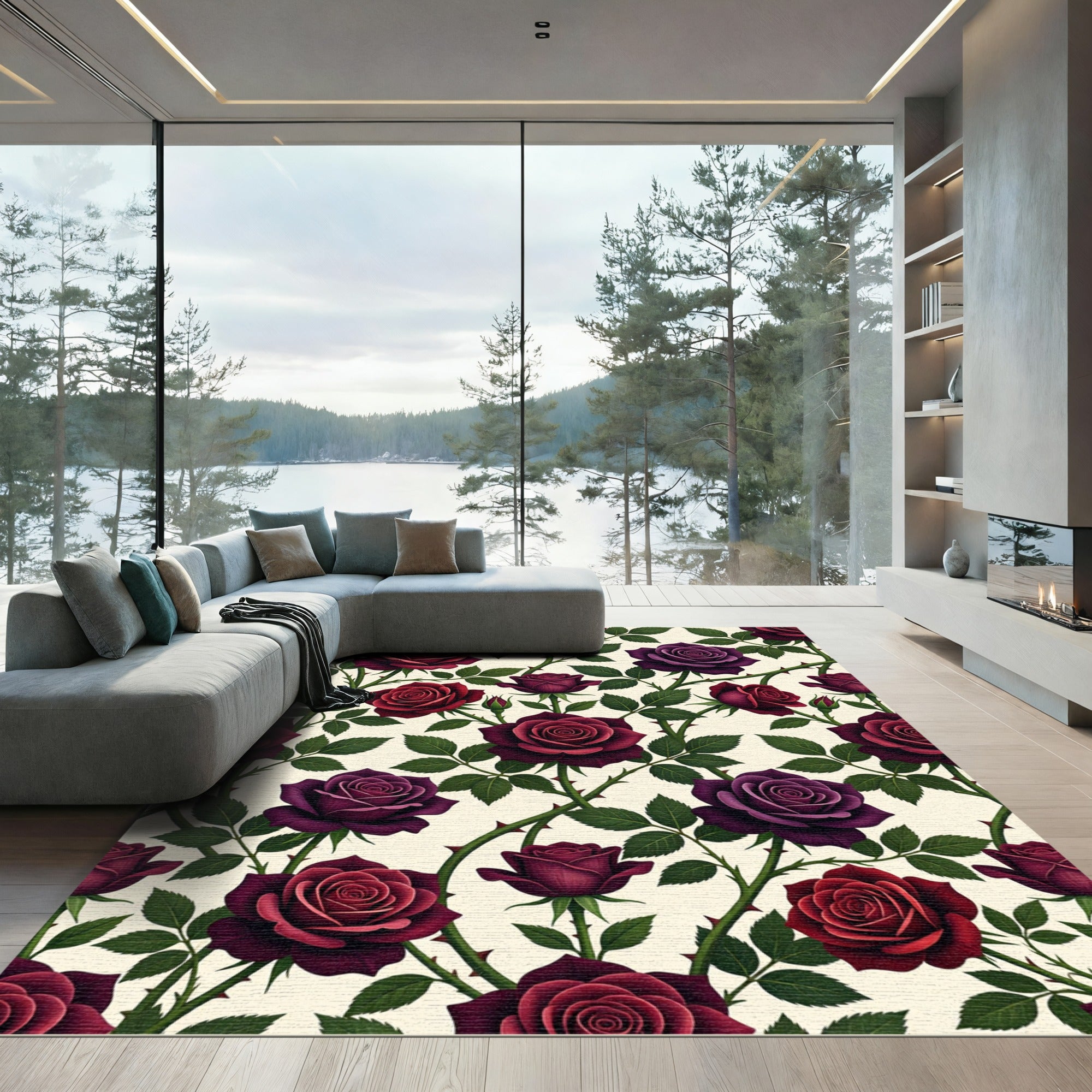 Gothic Crimson and Plum Rose Bloom Rug