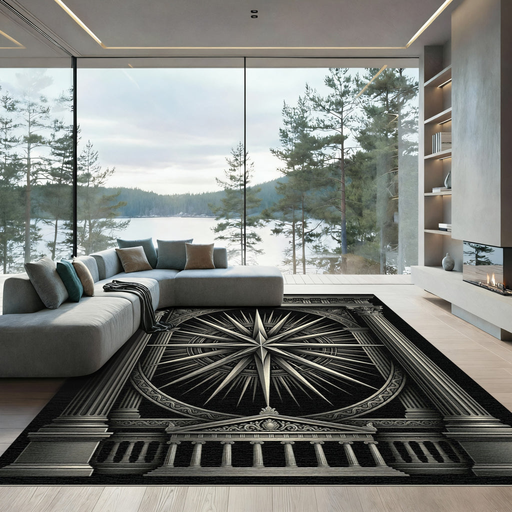 Monochromatic Sunburst Star Architectural Rug