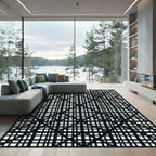 Minimalist Black and Cream Grid Lattice Rug