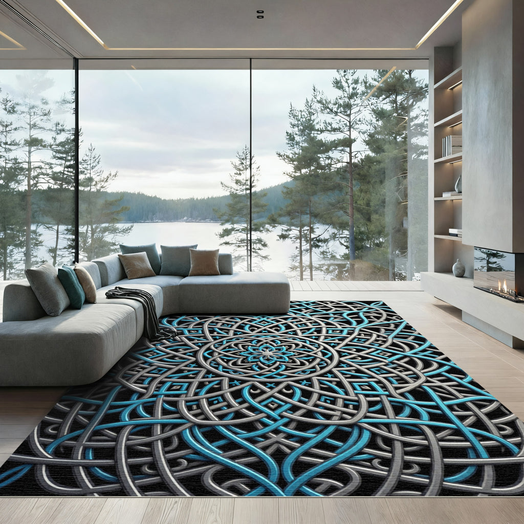 Blue and Silver Intricate Celtic Knotwork Rug