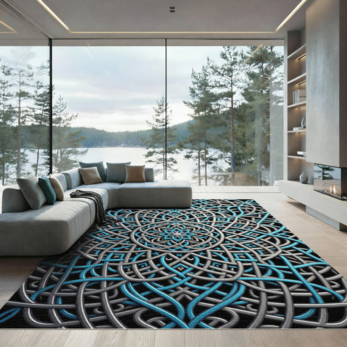 Blue and Silver Intricate Celtic Knotwork Rug