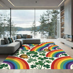 Colorful Rainbow Clover Lucky Gold Coin Rug