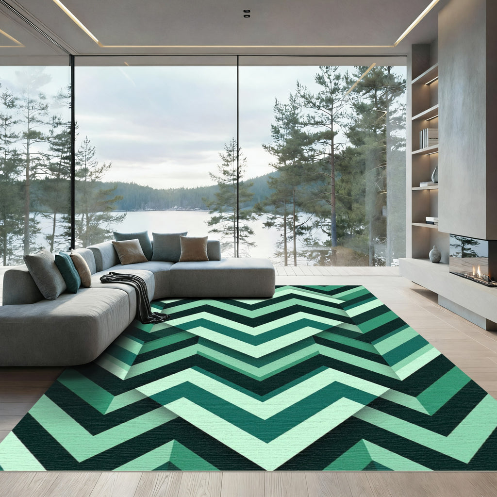 Deep Teal Chevron Layered Rug
