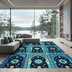 Blue Teal Starburst Archway Garden Rug