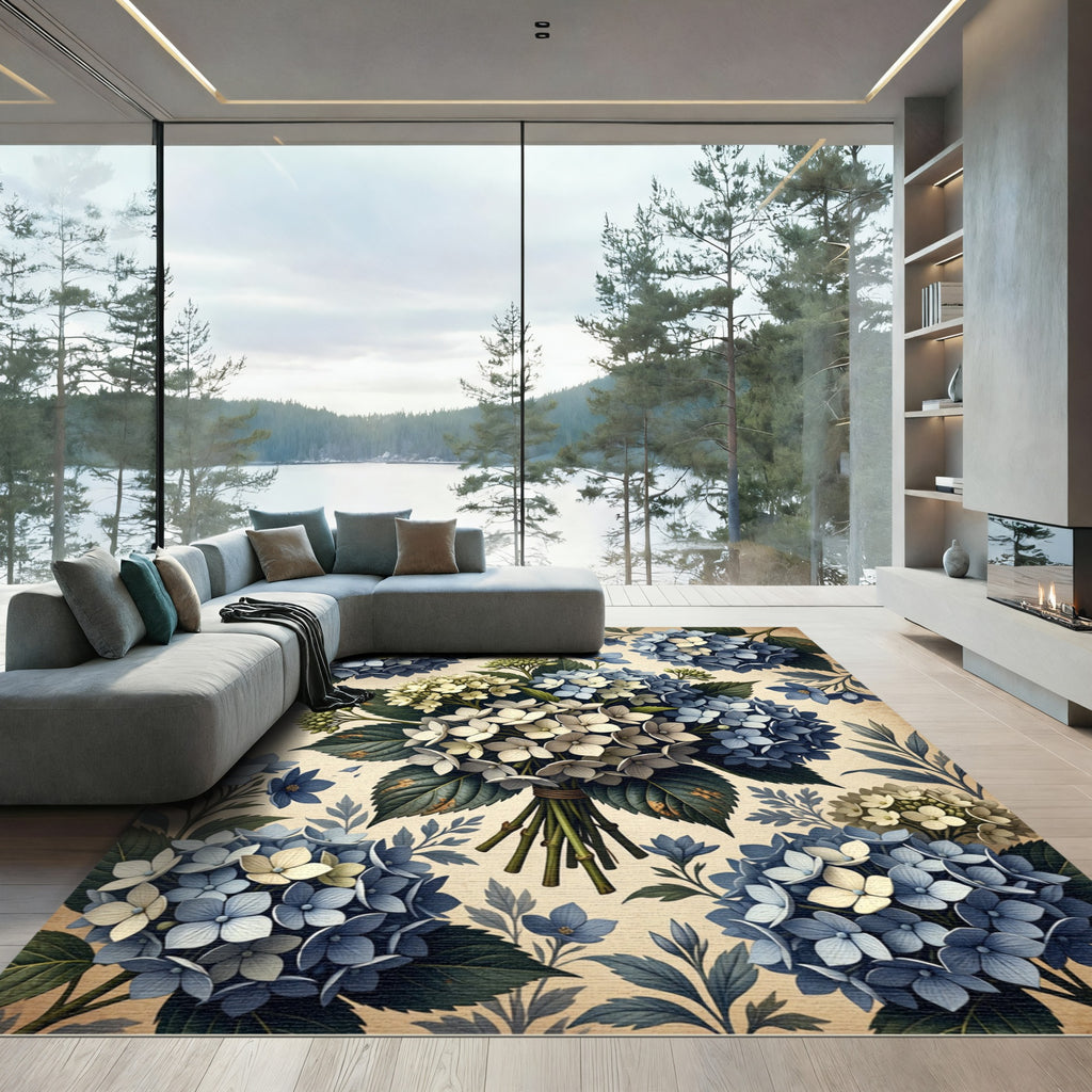Vintage Blue White Hydrangea Bouquet Rug