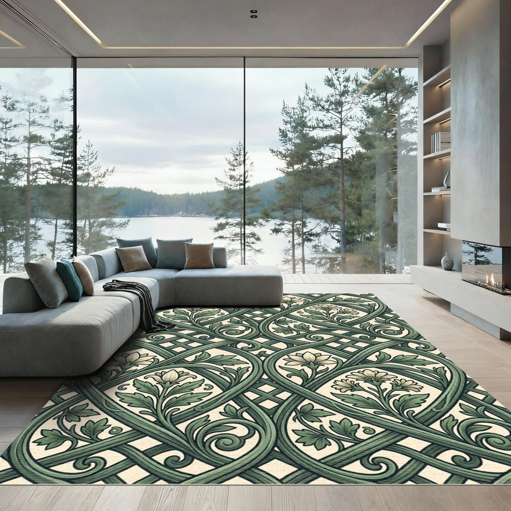 Sage Green Interlocking Botanical Vine Rug