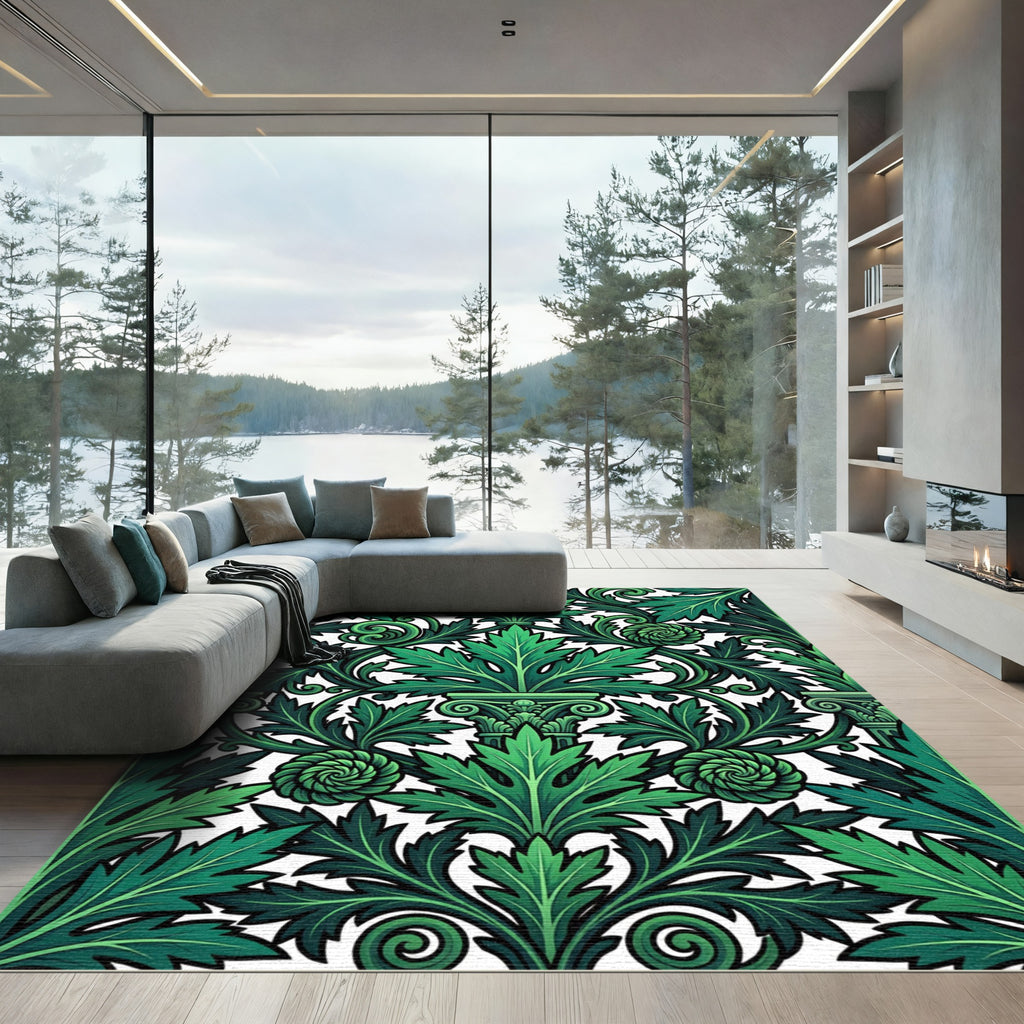 Emerald Green Acanthus Leaf Swirls Rug