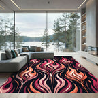 Vibrant Crimson Fire Abstract Swirl Rug