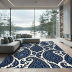 Intricate Midnight Blue Paisley Swirl Rug