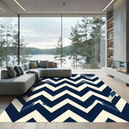 Navy Blue Cream Zigzag Chevron Rug