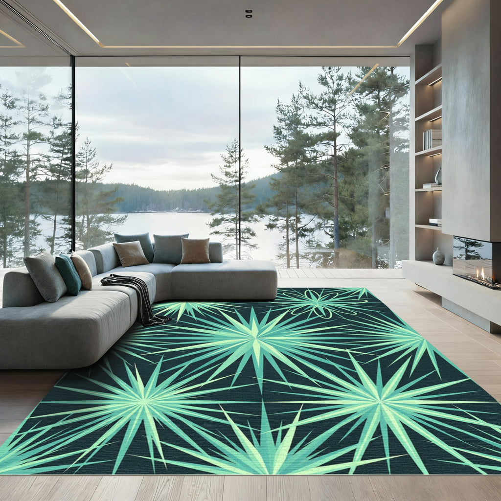 Mid-Century Teal Starburst Geometric Rug