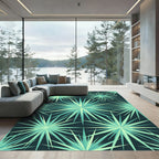 Mid-Century Teal Starburst Geometric Rug