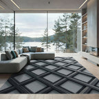 Modern Charcoal Geometric Lattice Grid Rug