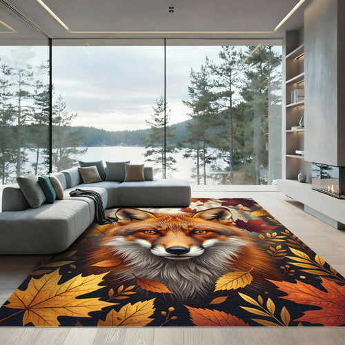 Artistic Golden Fox Fall Foliage Rug