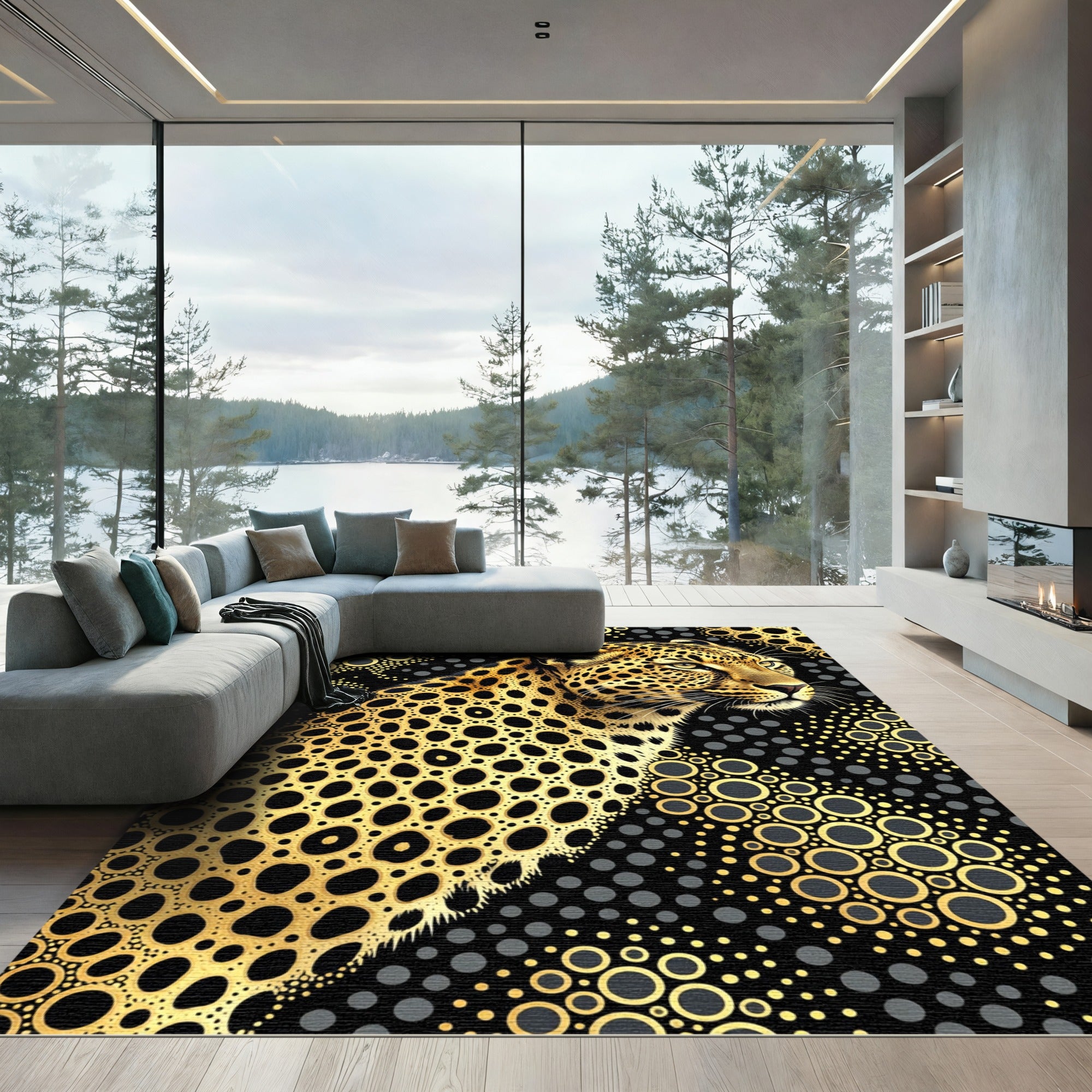 Glamorous Gold Leopard Geometric Art Rug