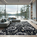 Monochromatic Floral Poppy Botanical Art Rug