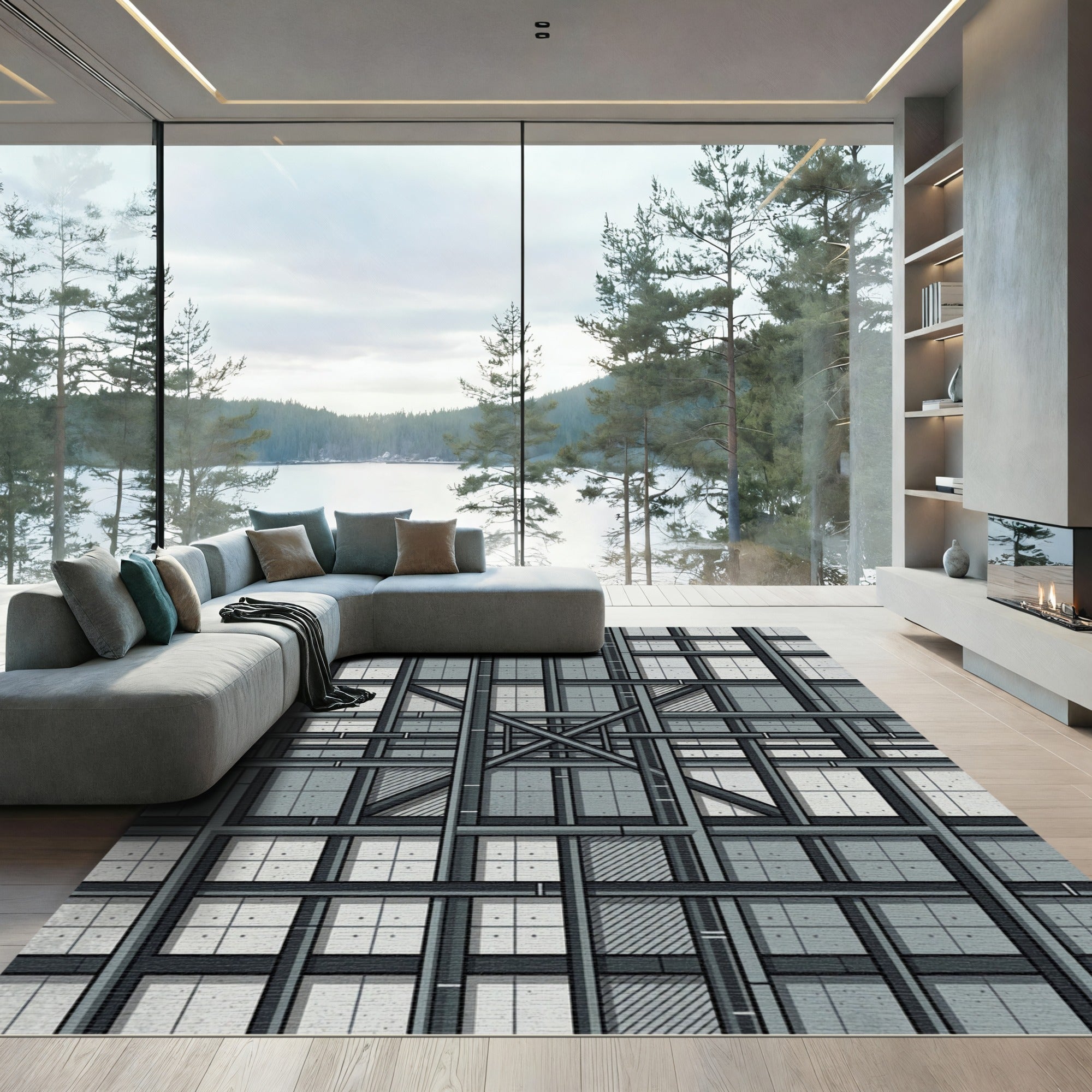 Industrial Grid Architectural Steel Gray Rug