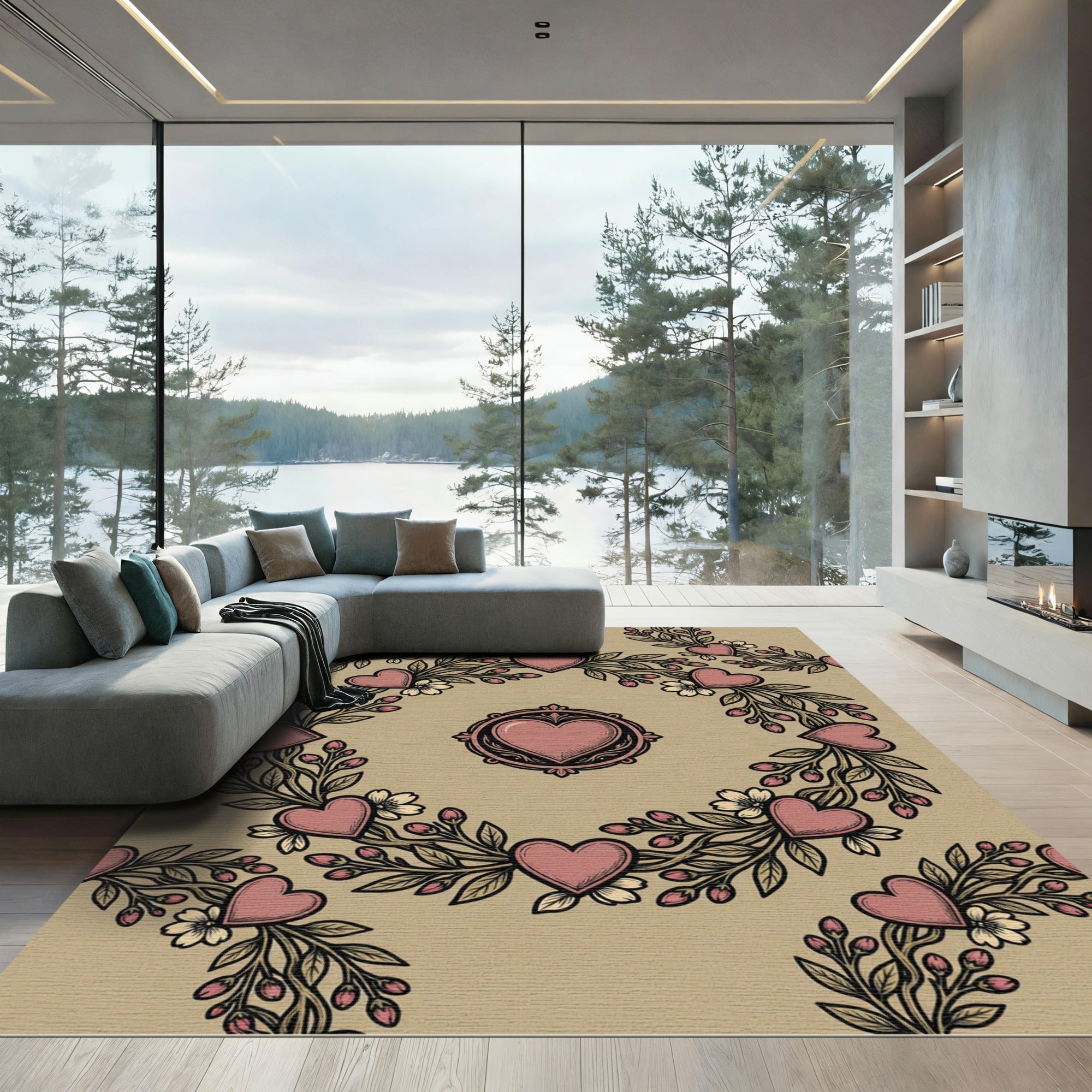 Crimson Heart Floral Garland Repeating Rug