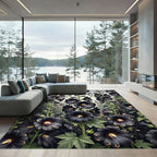 Dark Floral Garden Tall Stems Rug