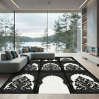 Black White Archway Arabesque Floral Rug