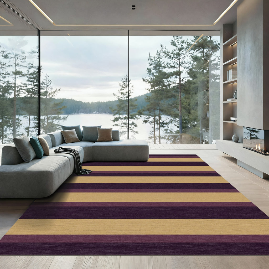 Rich Plum Gold Horizontal Stripe Rug
