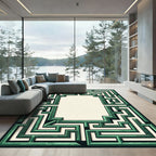 Emerald Green Geometric Maze Frame Rug