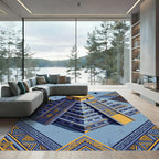 Golden Aztec Pyramid Celestial Navy Statement Rug